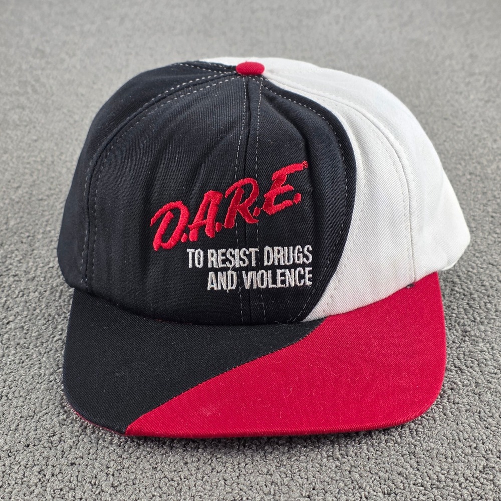 Vintage D.A.R.E. Snapback‎ Hat Unisex Black White Red Colorblock Retro OSFA